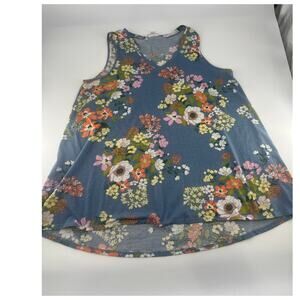 Lularoe Tank Top Womens Large Blue Floral Multicolor Boho Shirt Sleeveless